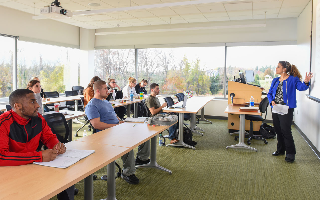  Instructor teaching a class at TU in Northeastern Maryland