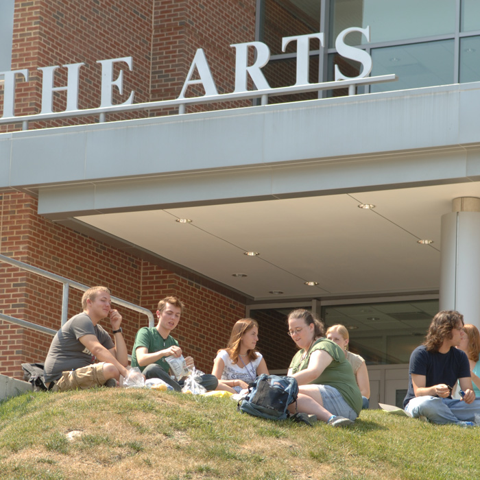 students meet outside