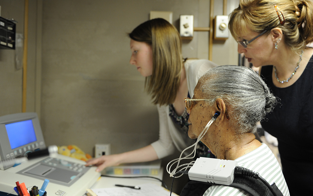 Audiology student, faculty and testing subject