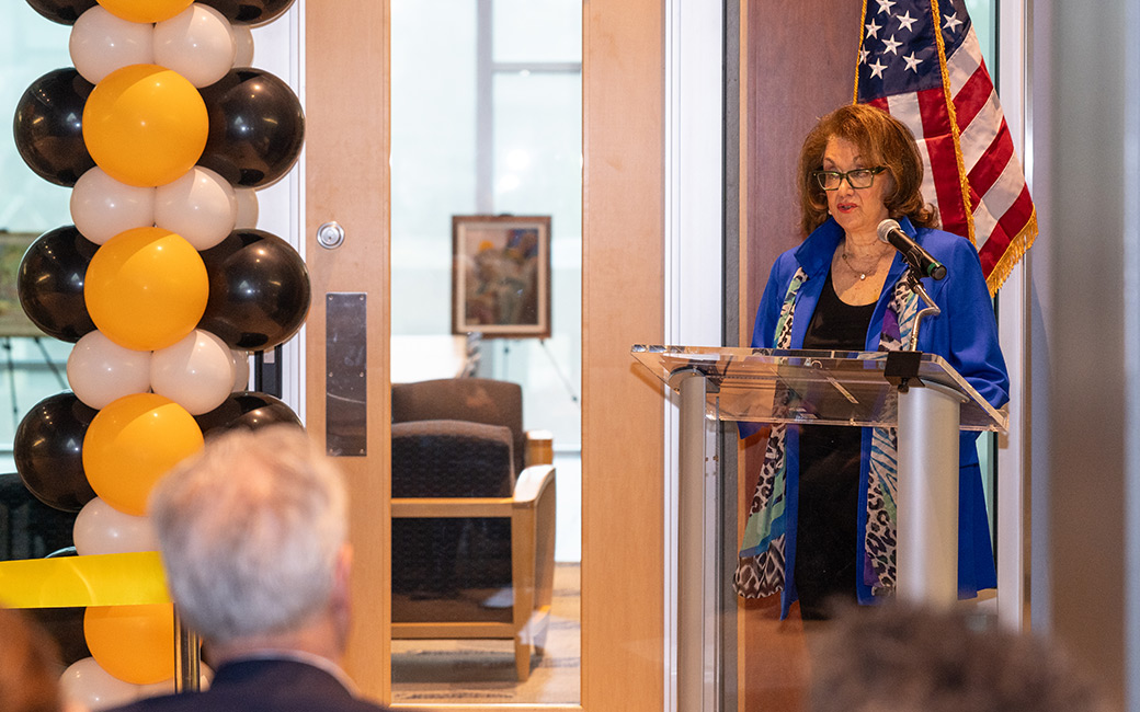 Sandra Berman giving a speech