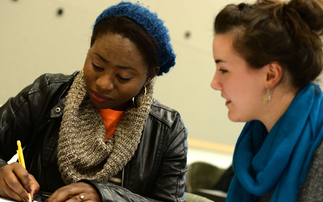two students studying together