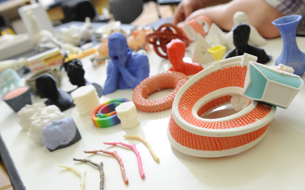 a sampling of 3D printed objects created in the object design lab