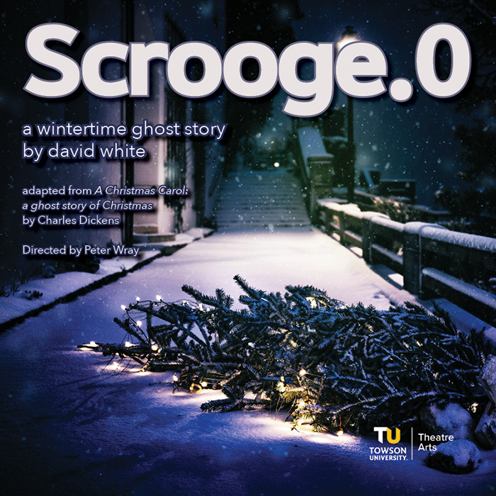 Graphic poster of Scrooge.O: a wintertime ghost story by David White, adapted from A Christmas Carol a Ghost Story of Christmas by Charles Dickens; directed by Peter Wray