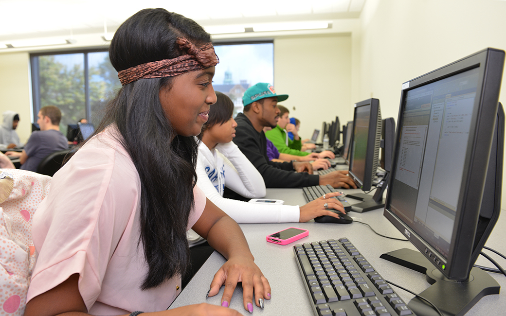 Female student at a computer