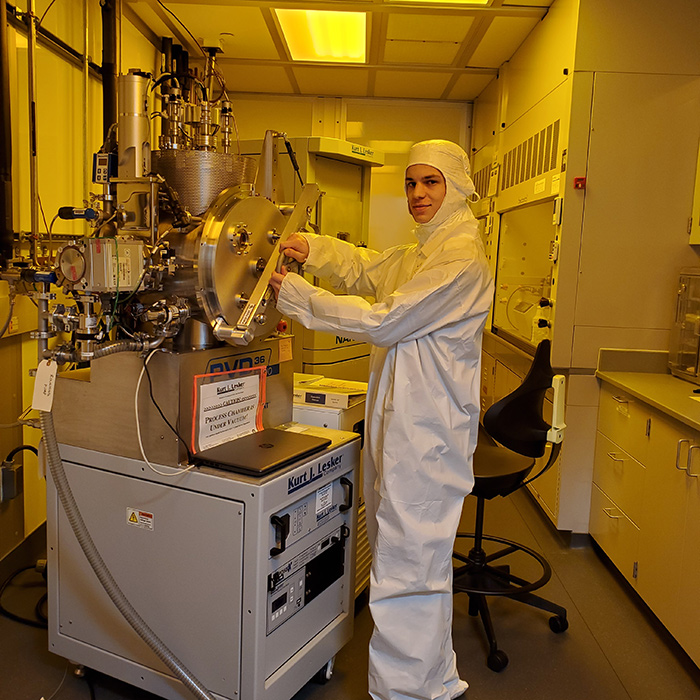 student working in clean room