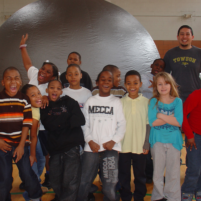 portable planetarium at a school