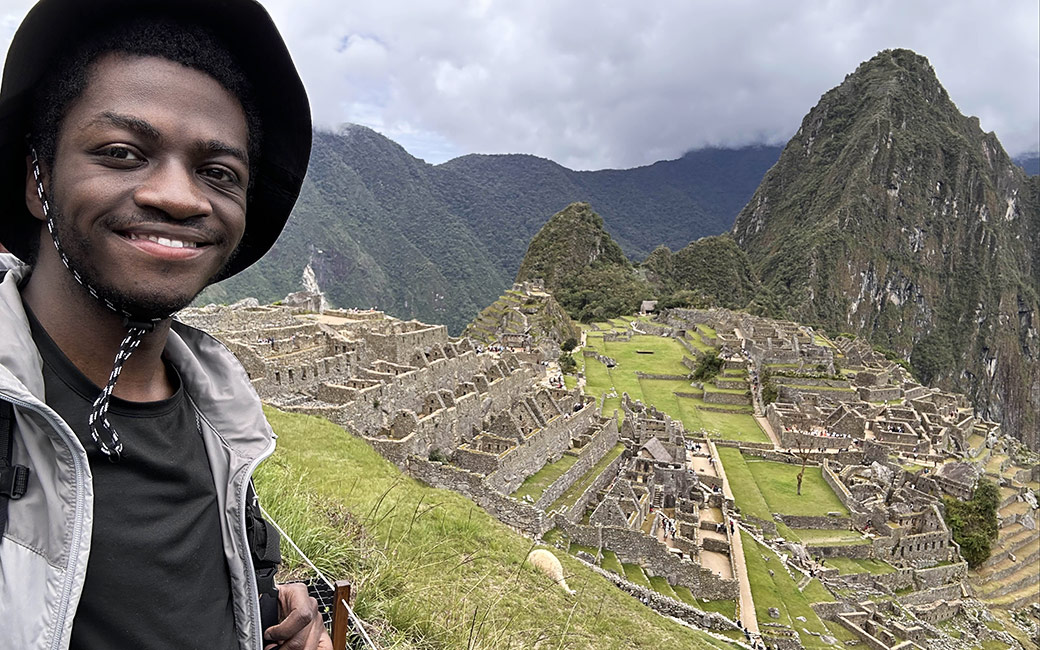 Jaden Green '25 with Machu Picchu in the background