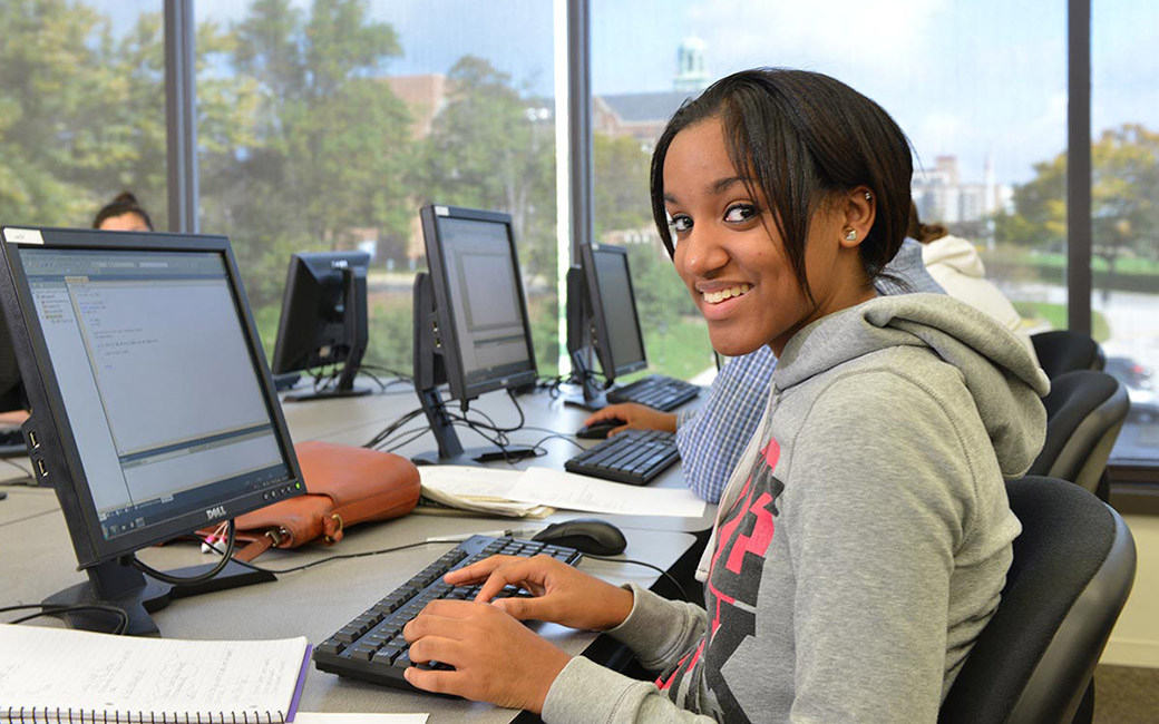 female student with laptop