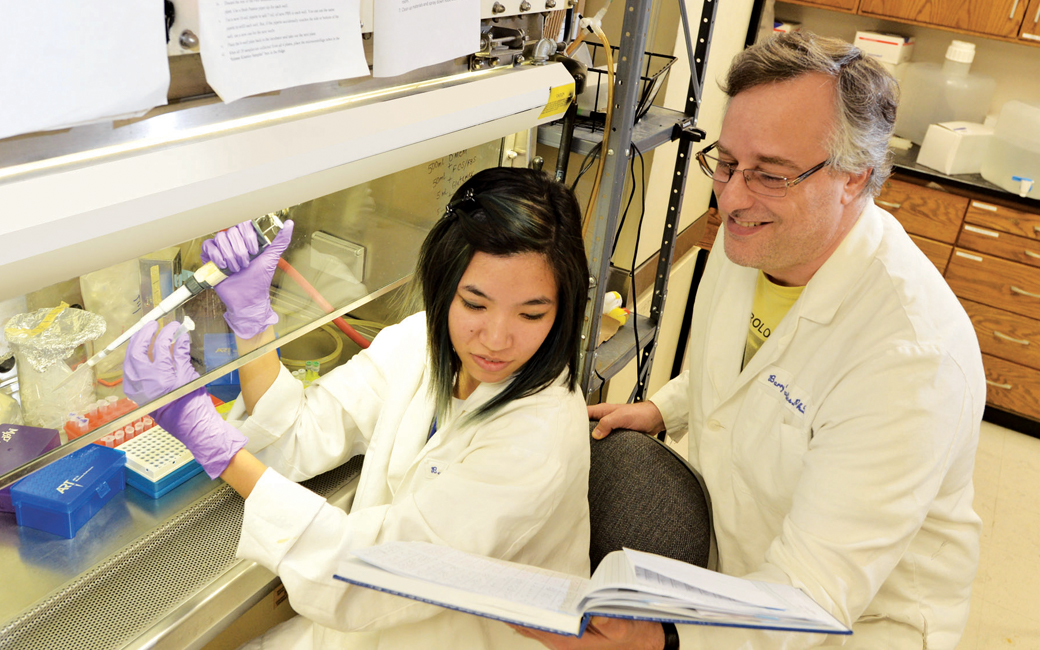 biology students in a lab