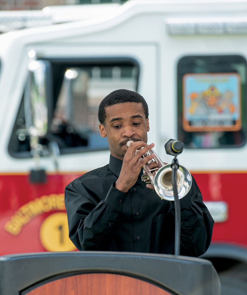 Bernard Lewis playing taps at the 9/11 remembrance event in 2021