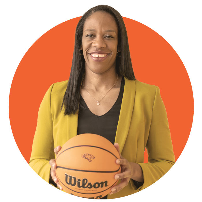 Laura Harper portrait in orange circle