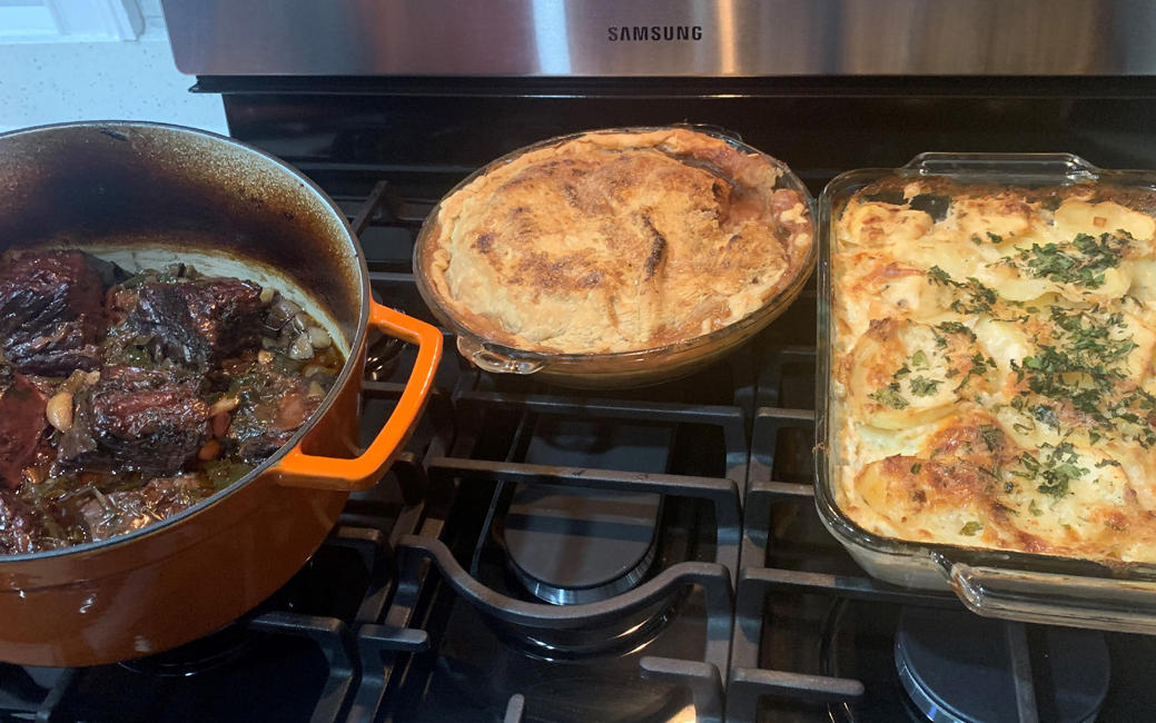 cooked food on a stove