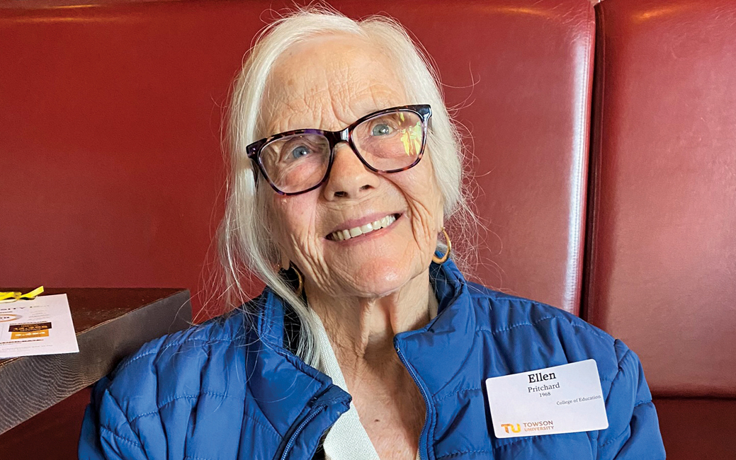 Ellen Pritchard '68 shows off her Towson State College ring.