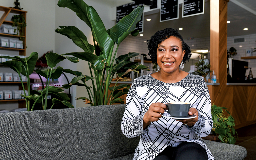 Rhea Roper Nedd at a coffee shop