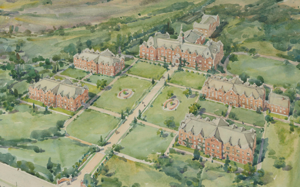 Watercolor image of building plans