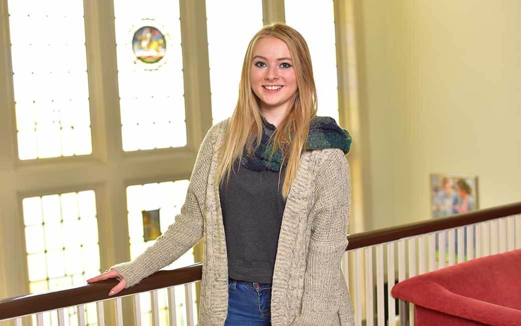 Alina Pargamanik in the Honors College wing of Stephens Hall.