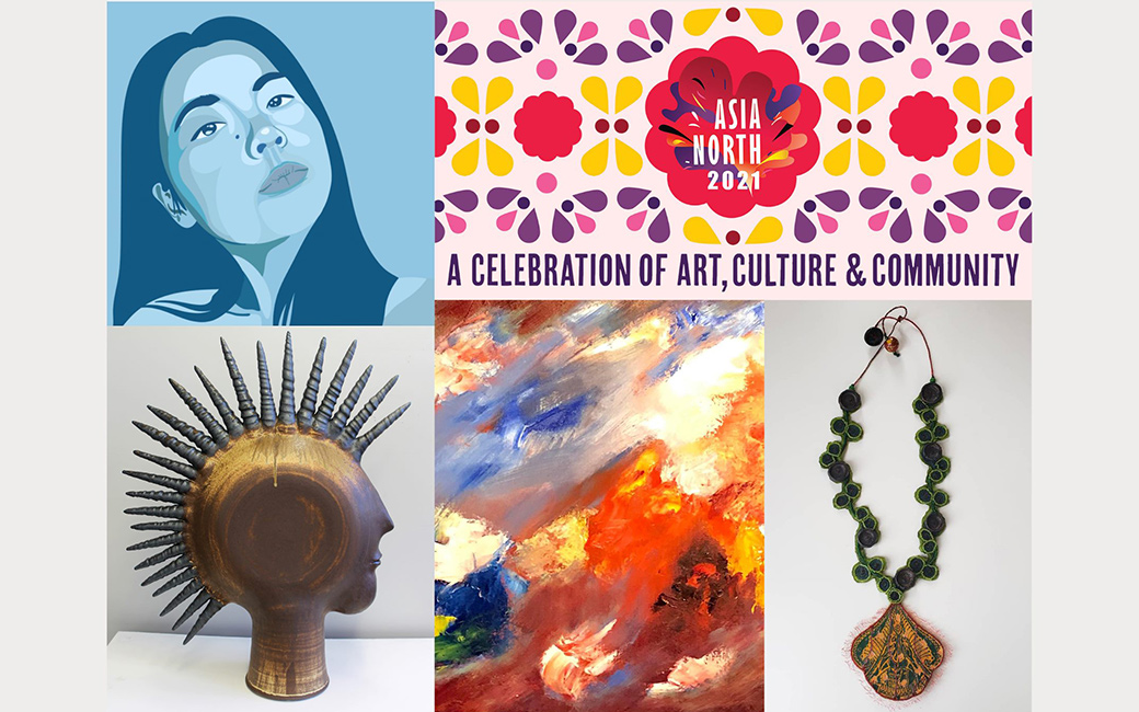 Collage of art and logo from Asia North exhibition