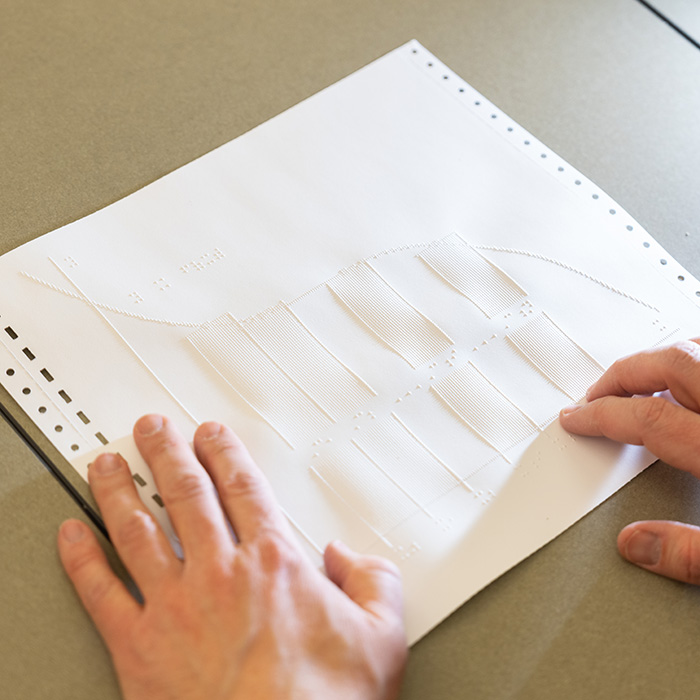 A demonstration of how a blind person would read the graph.
