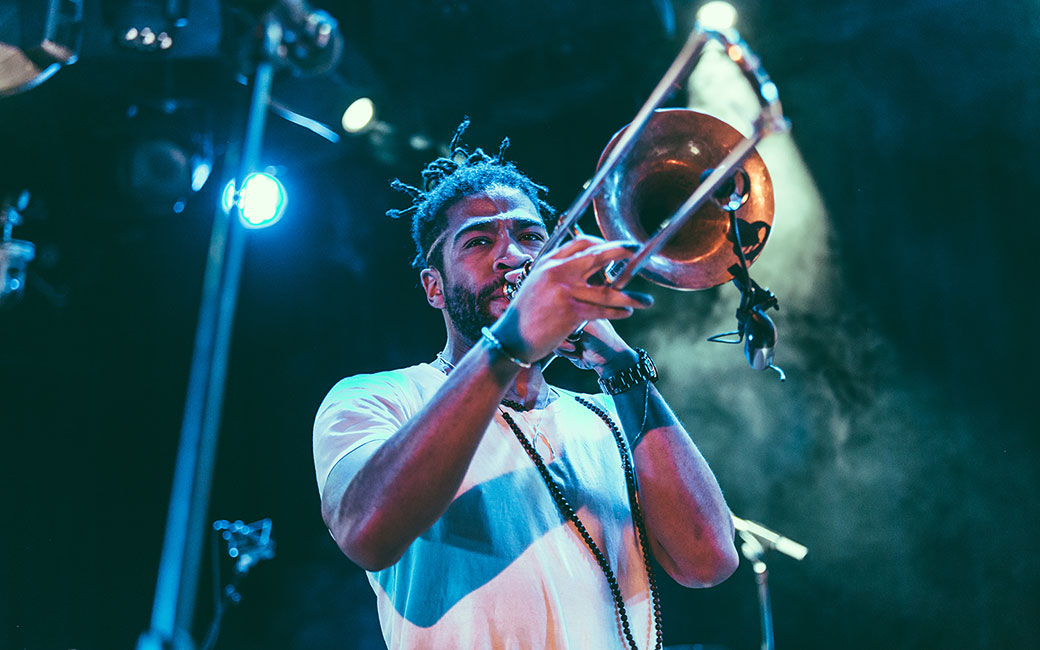 Man playing trombone on stage