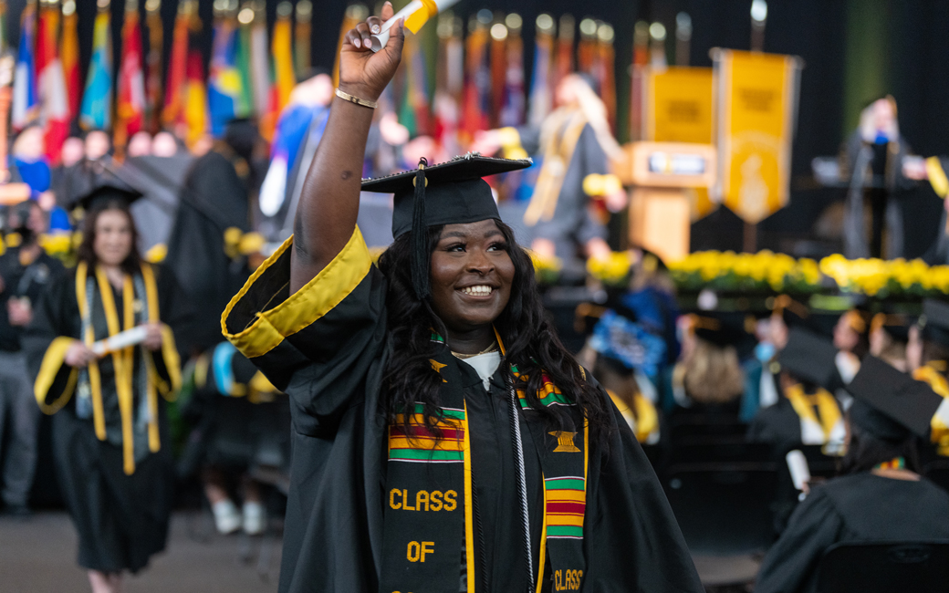 Student wearing a stole from the Ebony Celebration