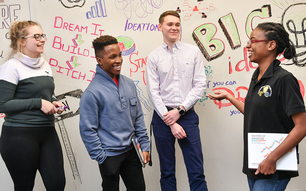 Student entrepreneurs in the Launch Pad have the opportunity to develop their ideas and business plans with the help of fellow students and entrepreneur mentors.