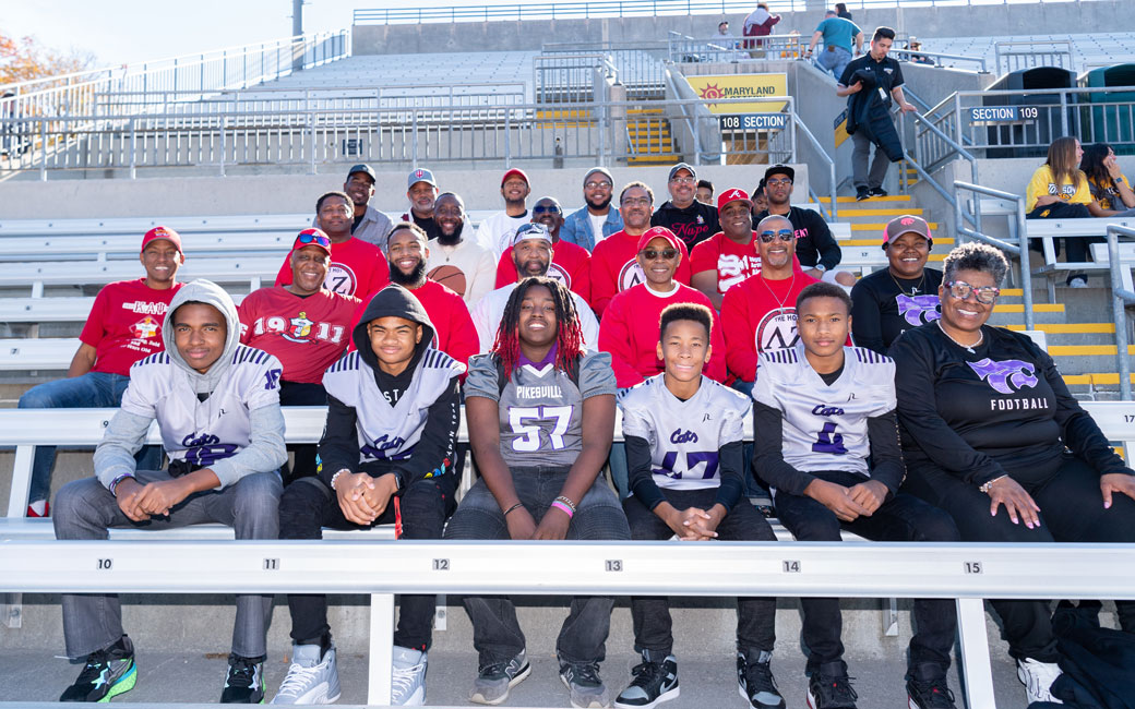 Members of the Pikesville Wildcats Youth Football at the Towson Homecoming Game