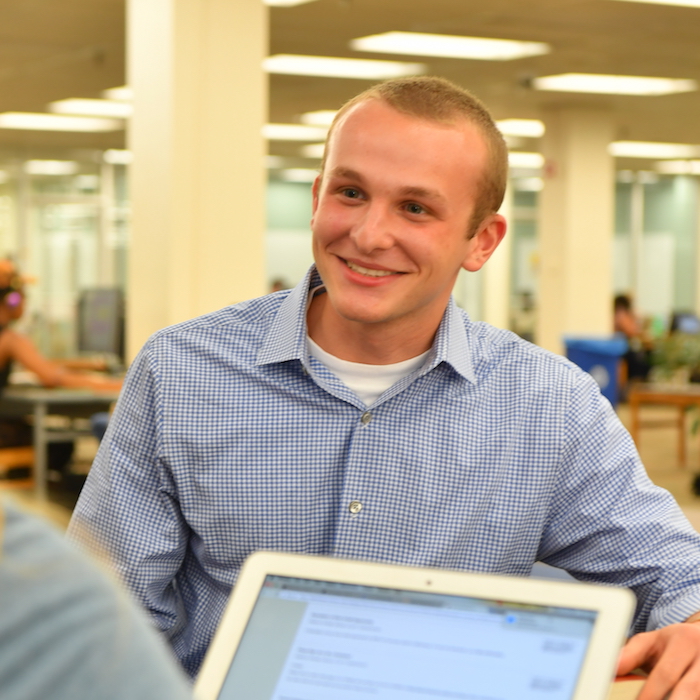 Josh Bregman in Cook library