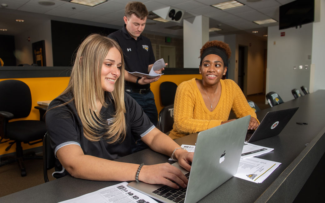Sara Bianco working with Towson Athletics Media Relations