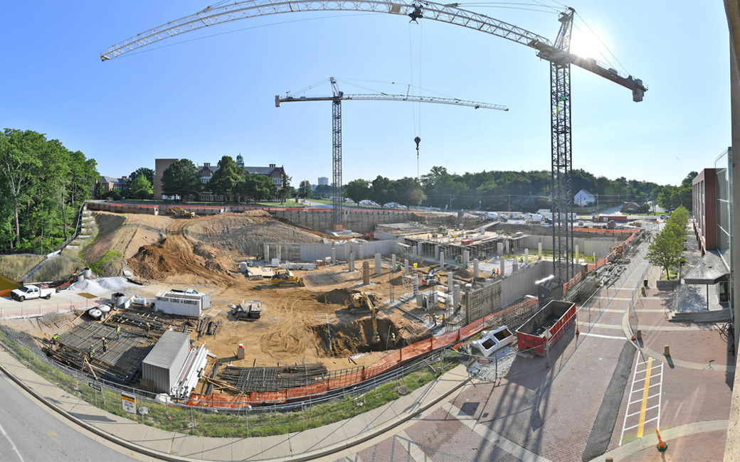 Science Complex construction with cranes