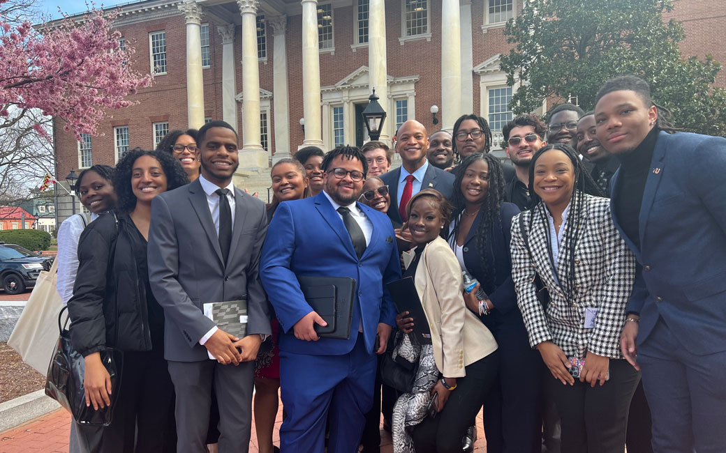 Towson students with Maryland Governor Wes Moore