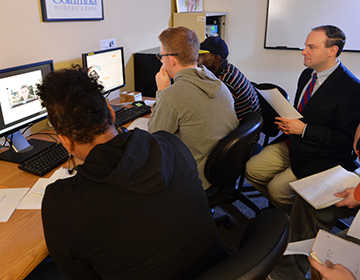 Classroom of students doing research