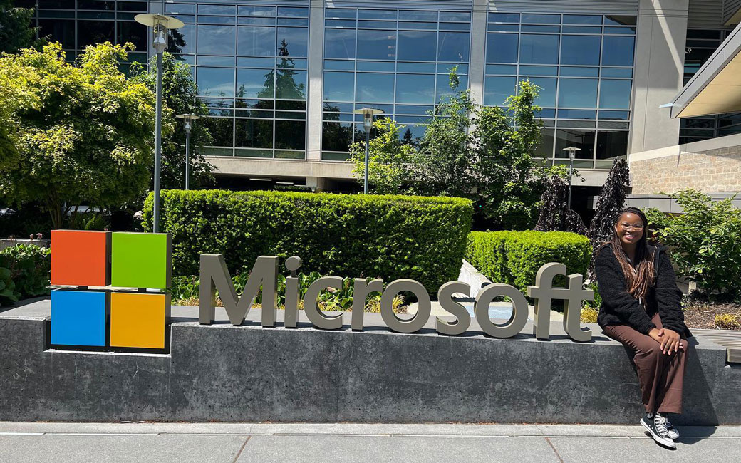 Senior Victoria Arhavbarien ourside Microsoft Headquarters