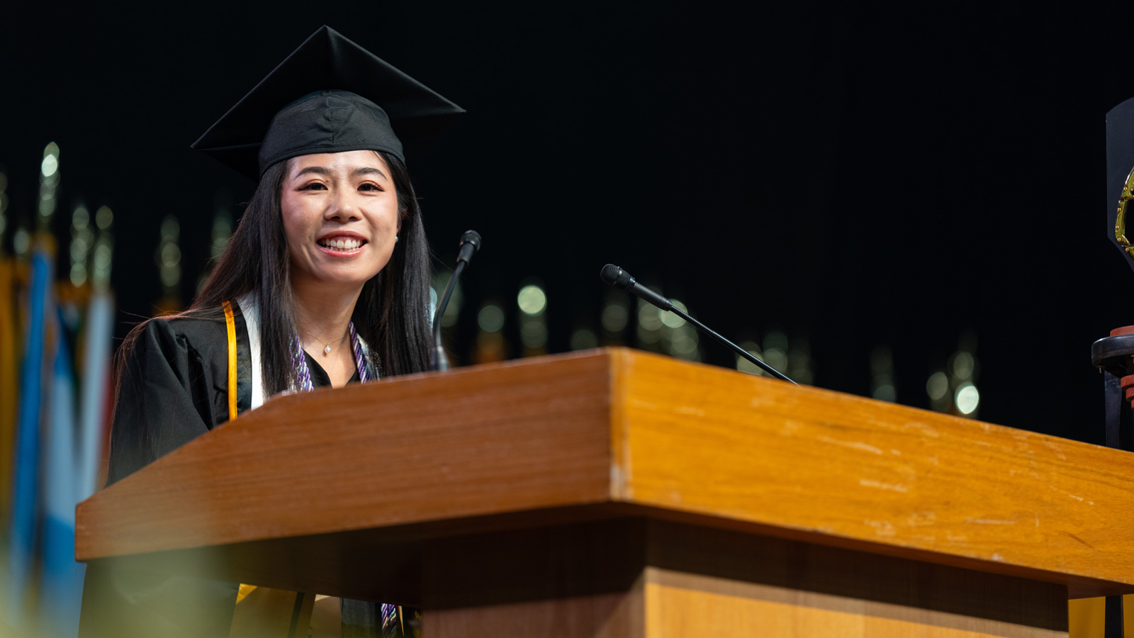 Yanfei Huang Wu giving her speech at Commencement