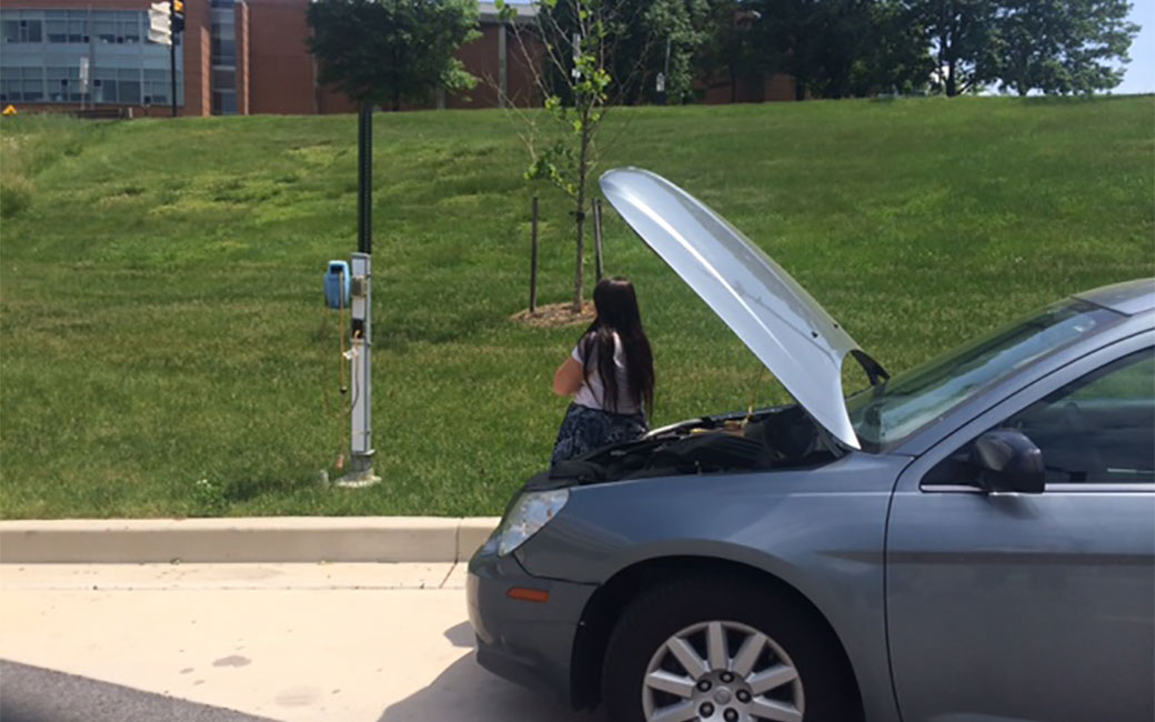 Vehicle with hood up
