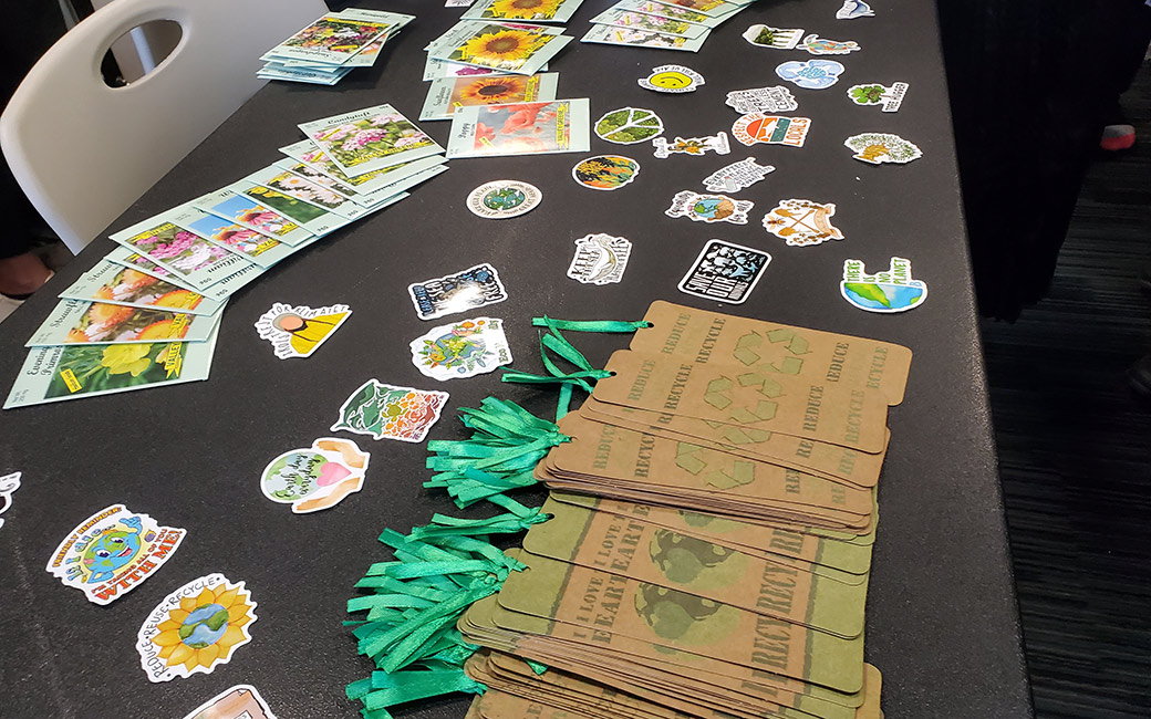 A table with giveaways.   
