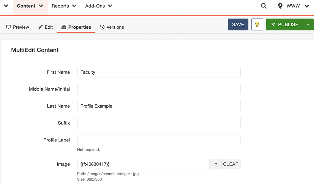 faculty profile in multiedit